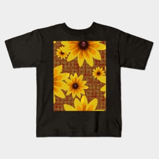 Blackeyed Susan on Burlap Gold over Red Repeat 5748 Kids T-Shirt